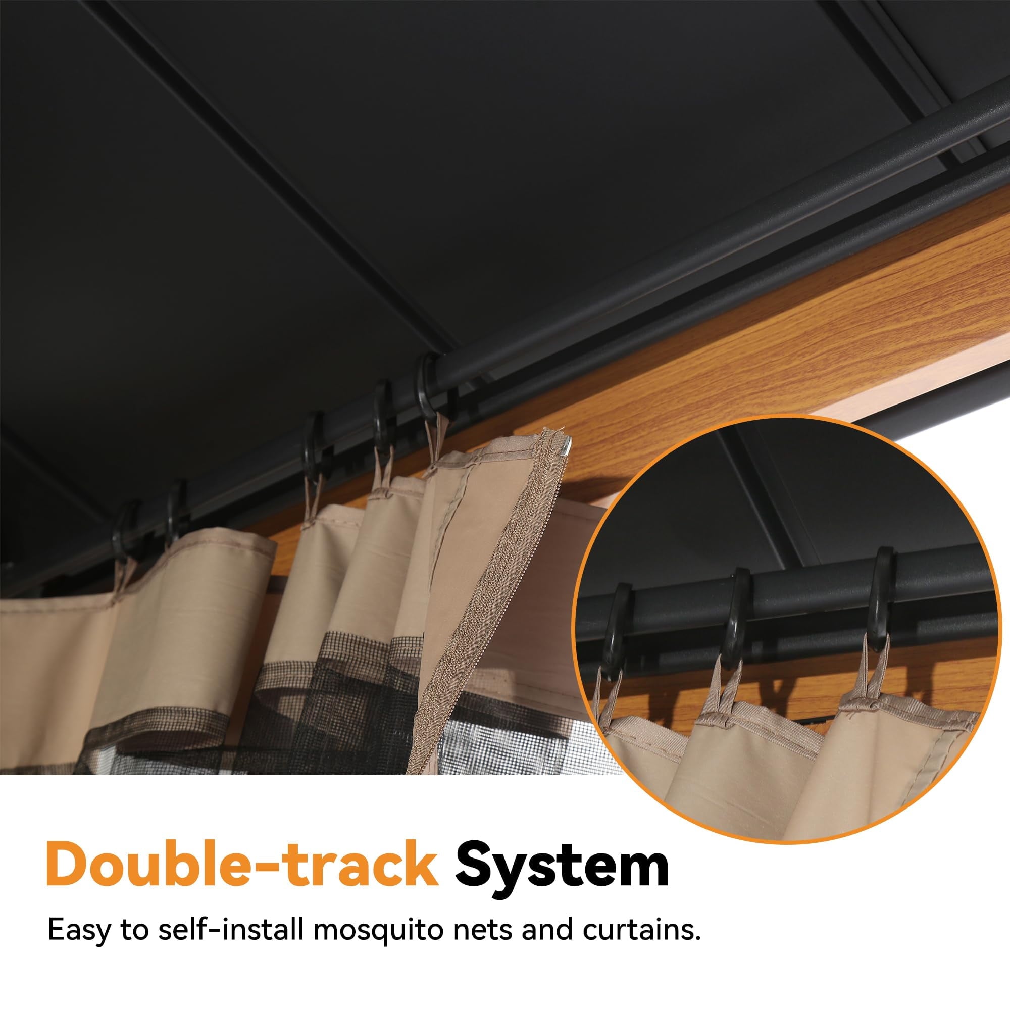 Modern Shade Horizon 12' x 14' Hardtop Gazebo with Solar LED Light, Aluminum Frame, Brown Roof