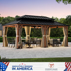Modern Shade 12'x20'Outdoor Cedar Wood Hardtop Gazebo with Double Steel Roof, Mosquito Net Rods for Backyard Use