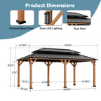 Modern Shade Hardtop Gazebo 12' x 20' with 4 LED Lights, Permanent Gazebo with Double Galvanized Steel Roof for Outdoor Backyard, Brown