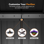 Modern Shade 12'x24' Steel Hardtop Gazebo with Galvanized Double Roof & 4 LEDs Weatherproof Pavilion with Mosquito Netting, Curtains Hooks Black