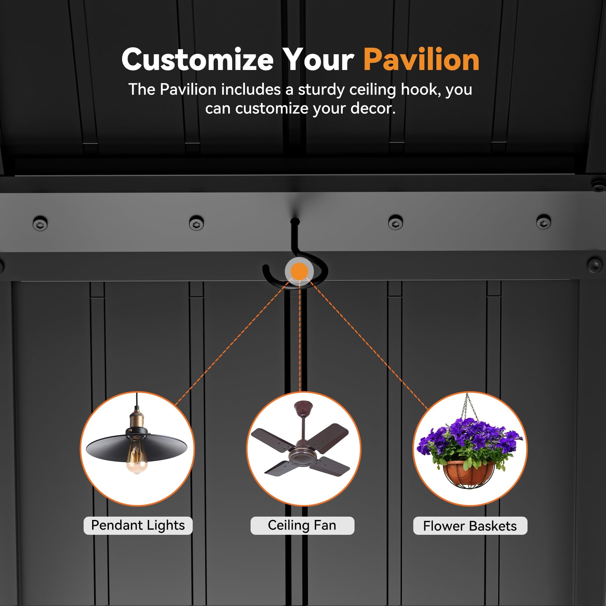 Modern Shade 12'x24' Steel Hardtop Gazebo with Galvanized Double Roof & 4 LEDs Weatherproof Pavilion with Mosquito Netting, Curtains Hooks Black