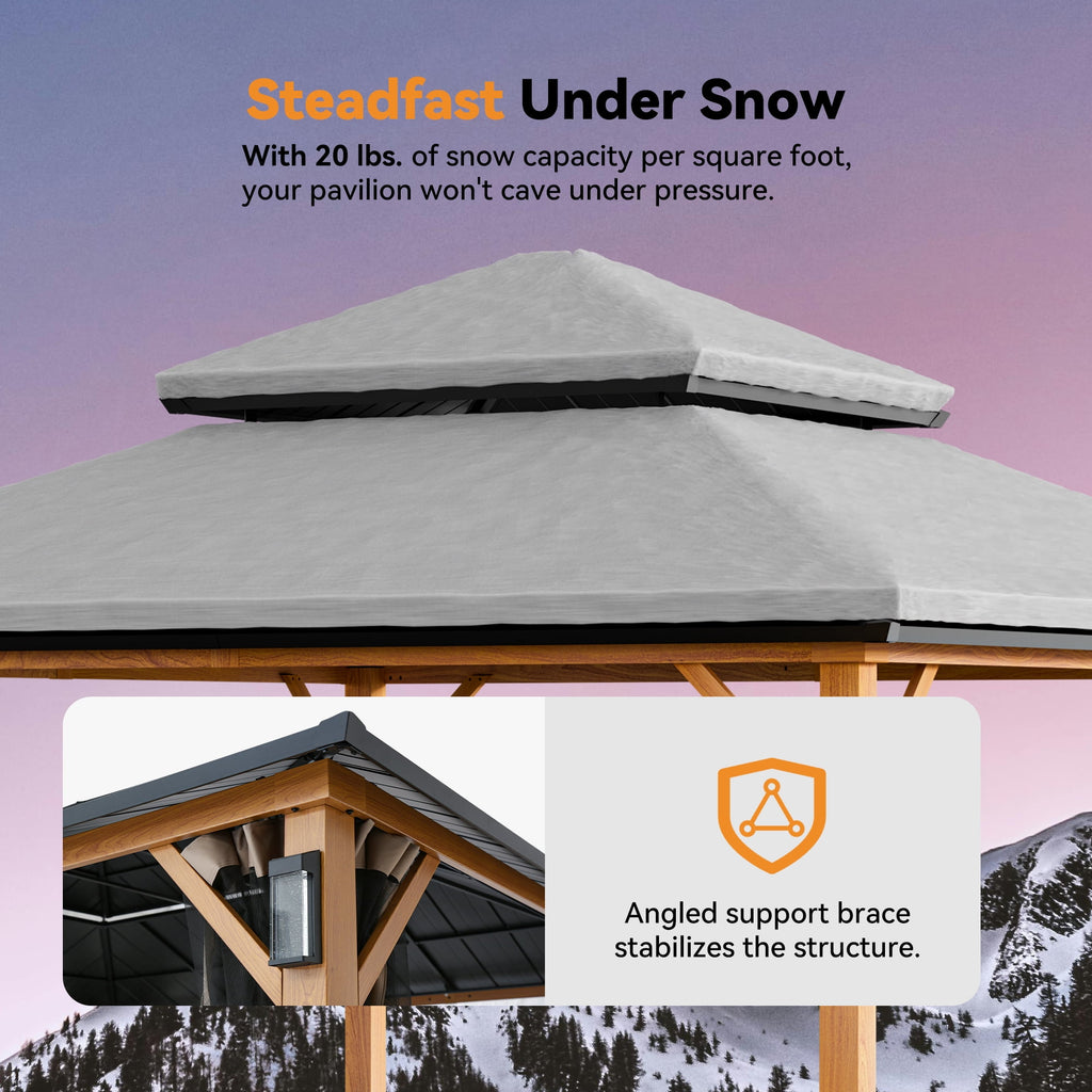 Modern Shade Horizon 12' x 12' Hardtop Gazebo with Solar LED Light, Outdoor Garden Roof Pavilion