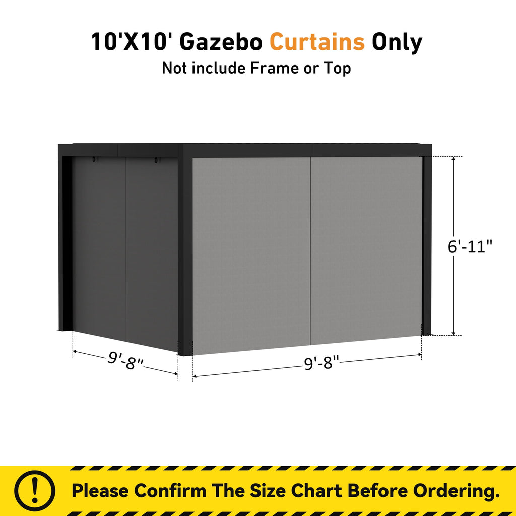 Modern Shade 10‘x10’ Pergola Privacy Curtains Zippered Mosquito Net 4 Panel Replacement Sidewalls Universal Fit Gray Khaki