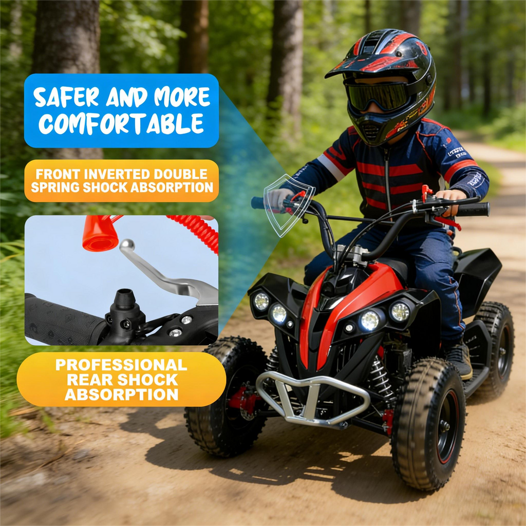 FONA 49CC Kids ATV - 2-Stroke Gas Powered Mini Quad with Front/Rear Disc Brakes, Speed Limiter, Supports 300 LBS