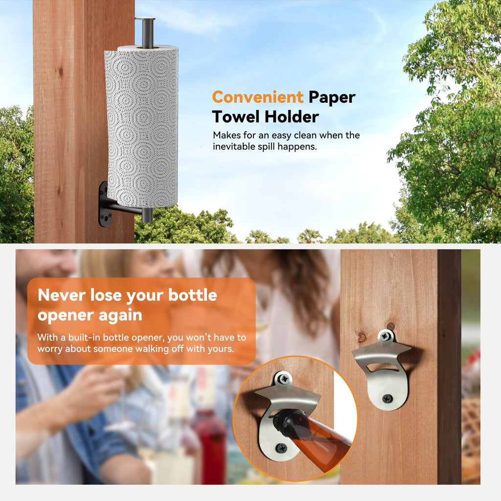 Modern Shade Cedar Wood Entertainment Gazebo with Hardtop Roof, Grill Bar Center, Shelves, TV Mount & Power Strip for Patio or Garden