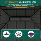 FONA Rosewood Wood Gazebo 10' x 12', Cedar Framed Grill Gazebo with Double Galvanized Steel Roof, Permanent Hardtop Pavilion with Sturdy Hooks for Garden, Backyard, Patio, and Deck