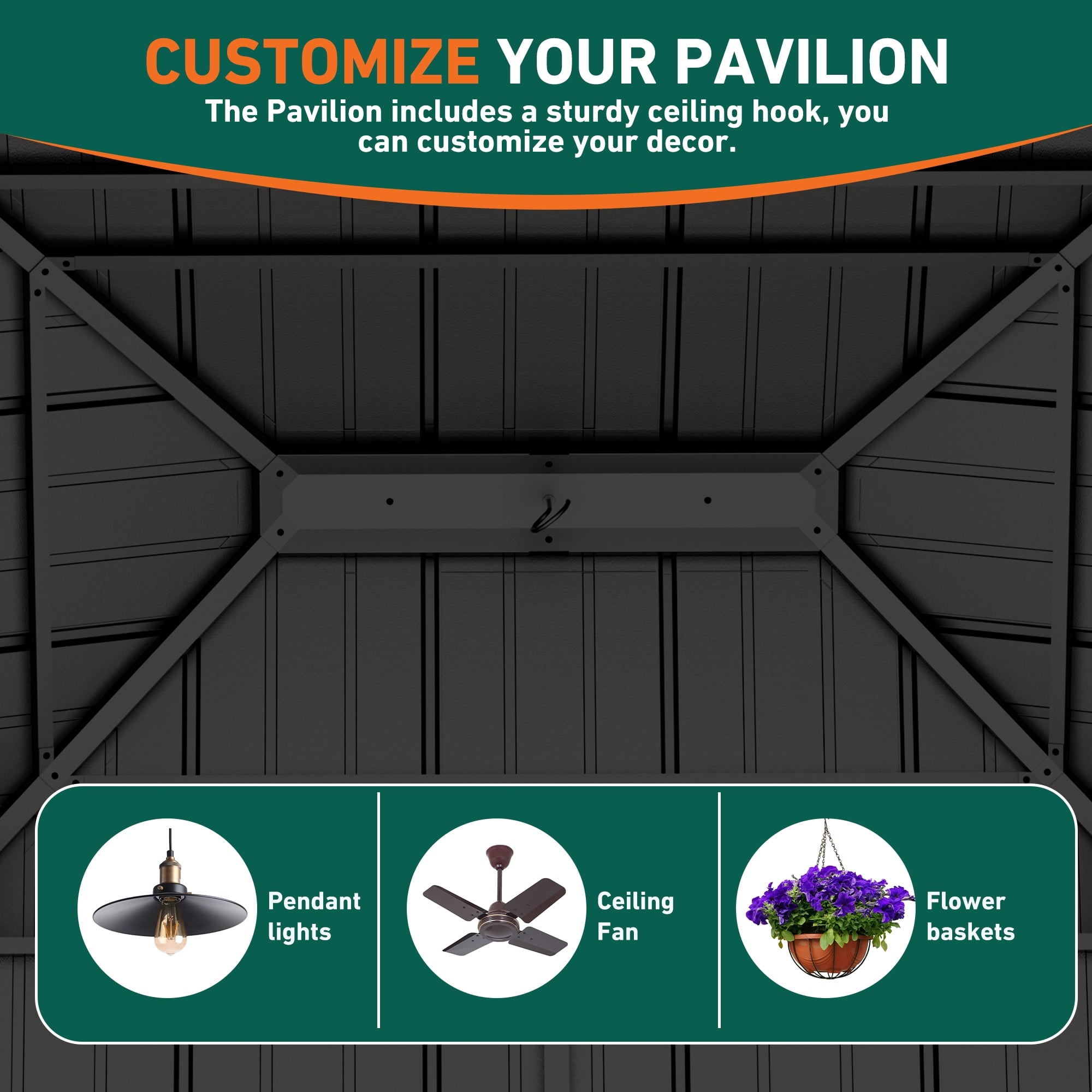 FONA Rosewood Wood Gazebo 10' x 12', Cedar Framed Grill Gazebo with Double Galvanized Steel Roof, Permanent Hardtop Pavilion with Sturdy Hooks for Garden, Backyard, Patio, and Deck