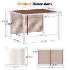 Modern Shade 10'x12' Open Sky Pergola Cabana with Trellis Roof, Heavy Duty Metal Frame, Privacy Curtains, Wood Grain Back Wall & Textilene Sun Shelter for Patio