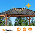 Modern Shade 12'x 16'Outdoor Cedar Wood Hardtop Gazebo with Galvanized Steel Roof and Mosquito Net for Patio or Backyard