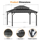 Modern Shade 12'x14' Hard Top Gazebo W/ Solar LED light