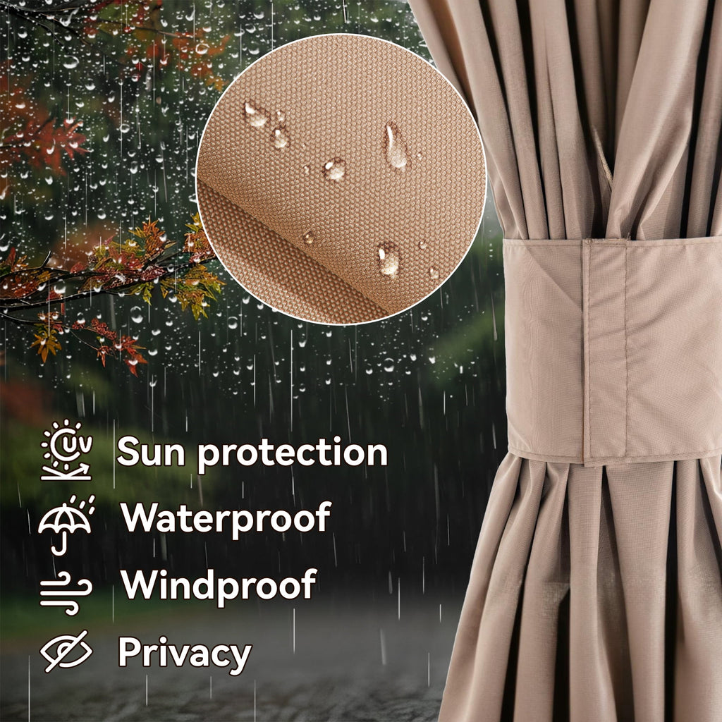 Covered Outdoor Universal 12‘x20’ Gazebo Curtain Replacement with 4 Panel Zippered Grey Sidewalls