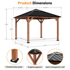 Modern Shade 11'x 11'Outdoor Cedar Wood Hardtop Gazebo with Galvanized Steel Roof and Sunshine Board for Patio Use