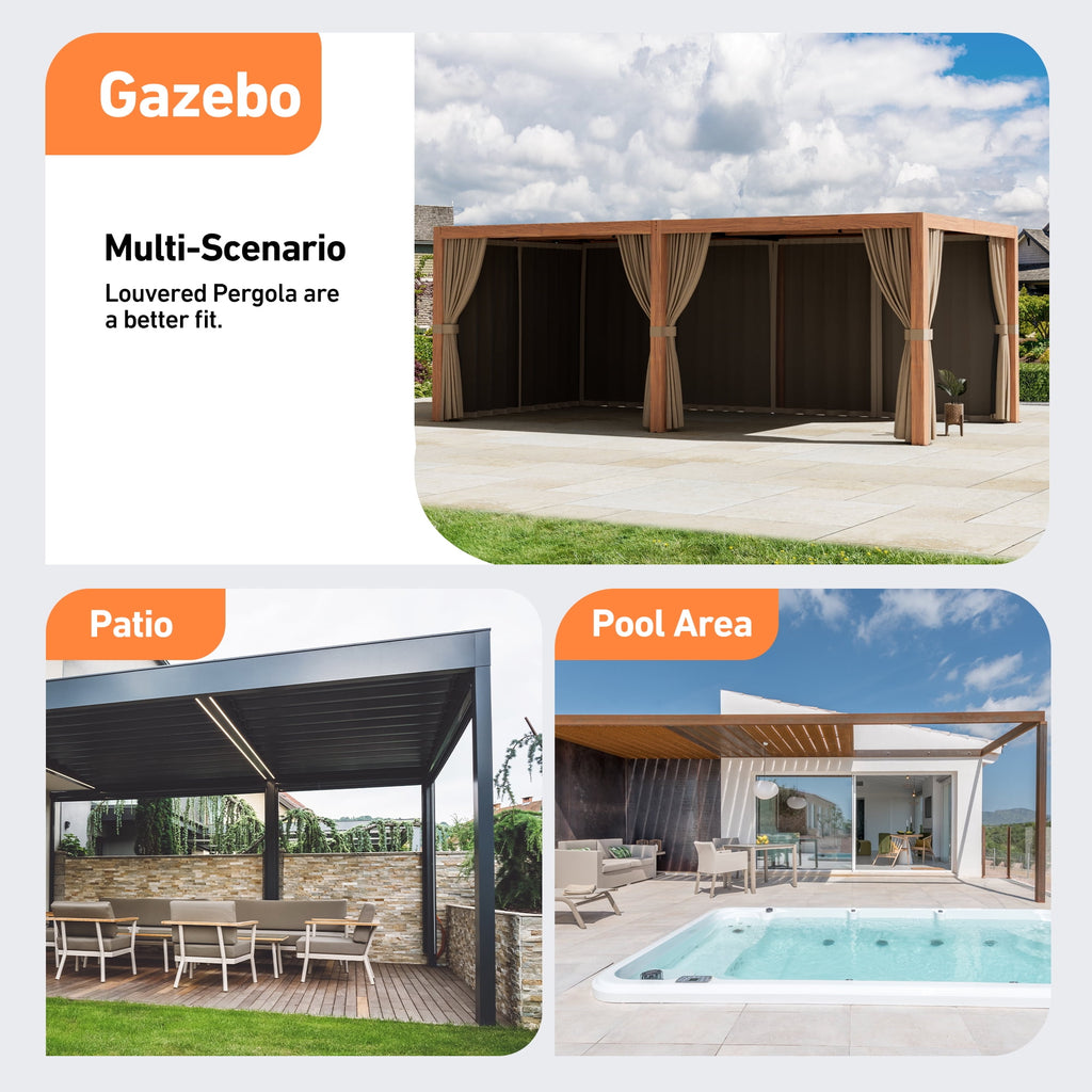 Modern Shade 10‘x12’ Pergola Privacy Curtains and Zippered Mosquito Netting Universal 6-Panel Replacement Sidewalls Khaki