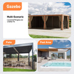 Modern Shade 10‘x12’ Pergola Privacy Curtains and Zippered Mosquito Netting Universal 6-Panel Replacement Sidewalls Khaki