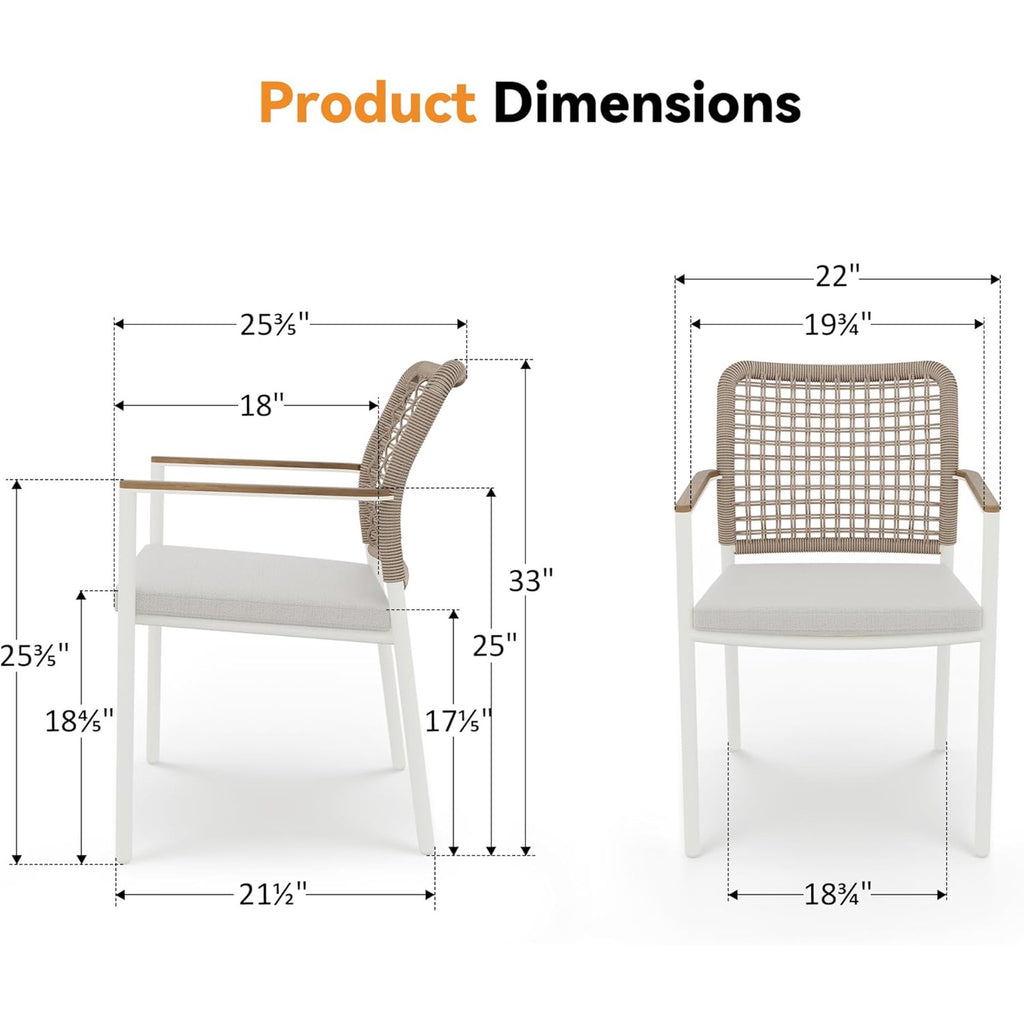 Modern Shade Riviera 6-Piece Outdoor Dining Chairs, Aluminum Woven Rope, FSC Teak Armrests, Quick Dry Cushion, Beige