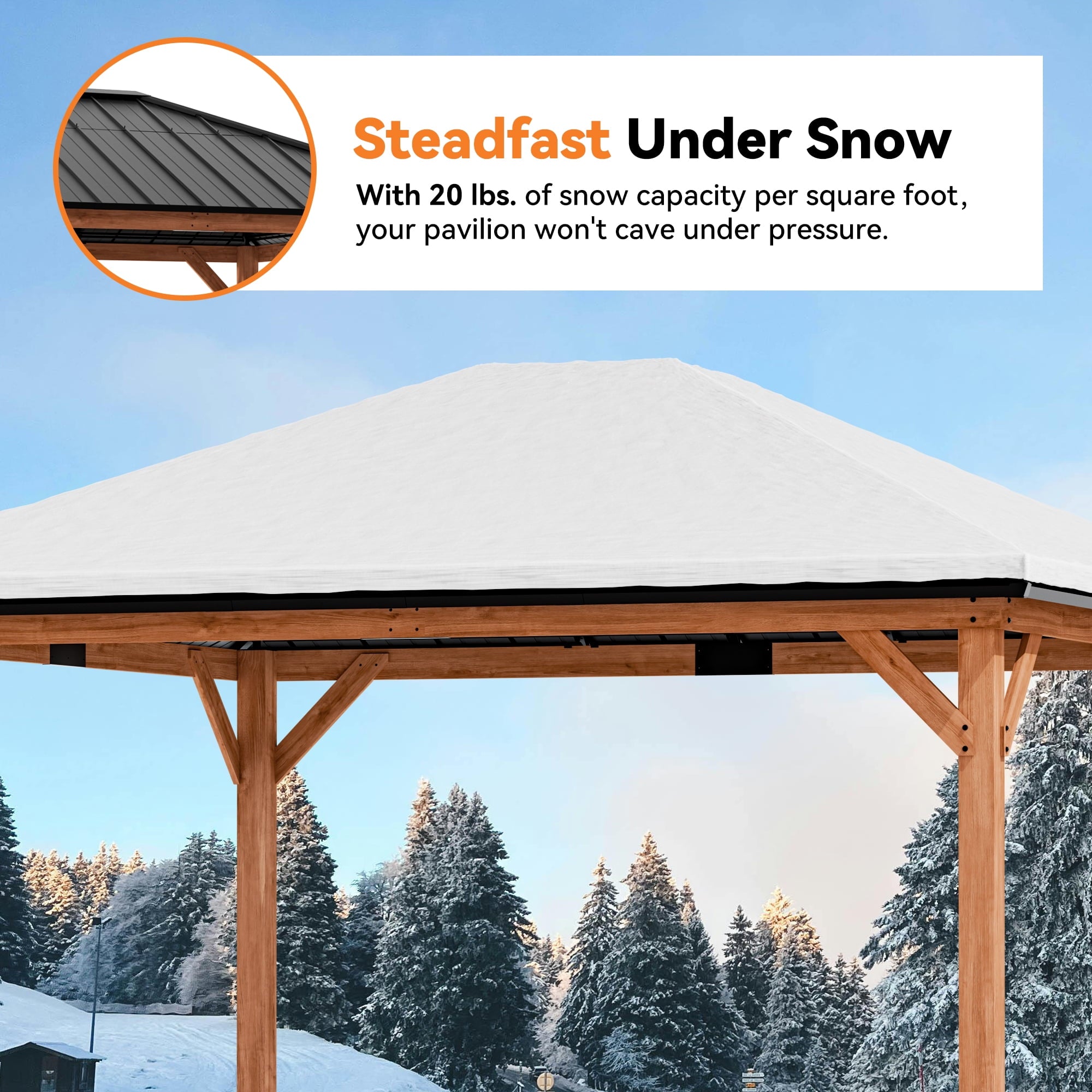 Modern Shade 12'x 14'Outdoor Cedar Wood Hardtop Gazebo with Galvanized Steel Roof and Mosquito Net for Patio or Backyard