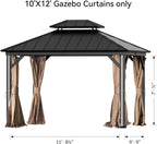 FONA Gazebo Curtain Replacement Universal 4-Panel Sidewalls 10' x 12', Outdoor Gazebo Privacy Curtains with Zipper, Replacement for Outdoor, Patio Canopy, Garden and Backyard