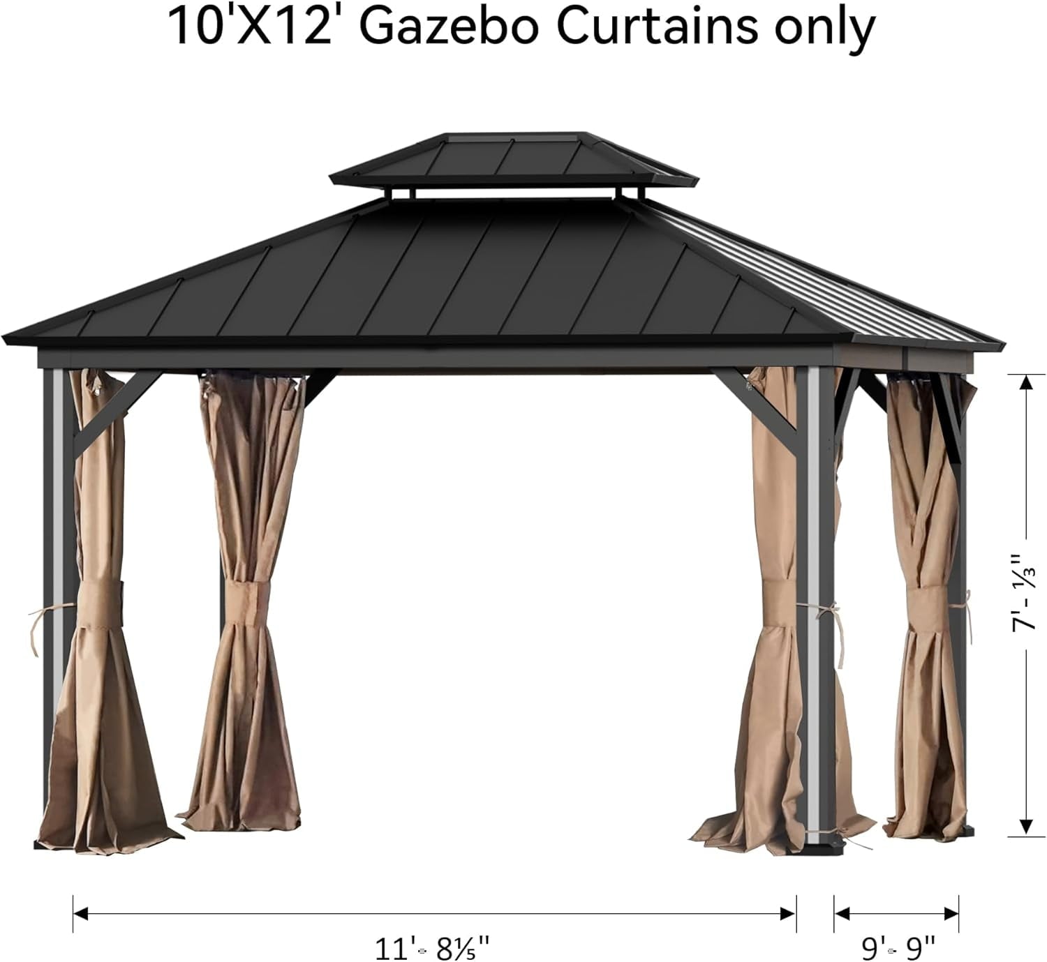 FONA Gazebo Curtain Replacement Universal 4-Panel Sidewalls 10' x 12', Outdoor Gazebo Privacy Curtains with Zipper, Replacement for Outdoor, Patio Canopy, Garden and Backyard