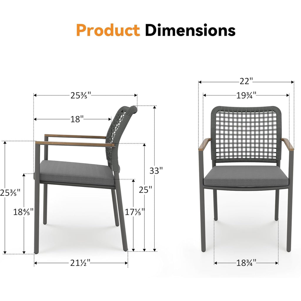 Modern Shade 5-Piece Luxury Outdoor Dining Set, Aluminum Table & Chairs with Fade-Resistant Cushions & FSC Teak, Gray