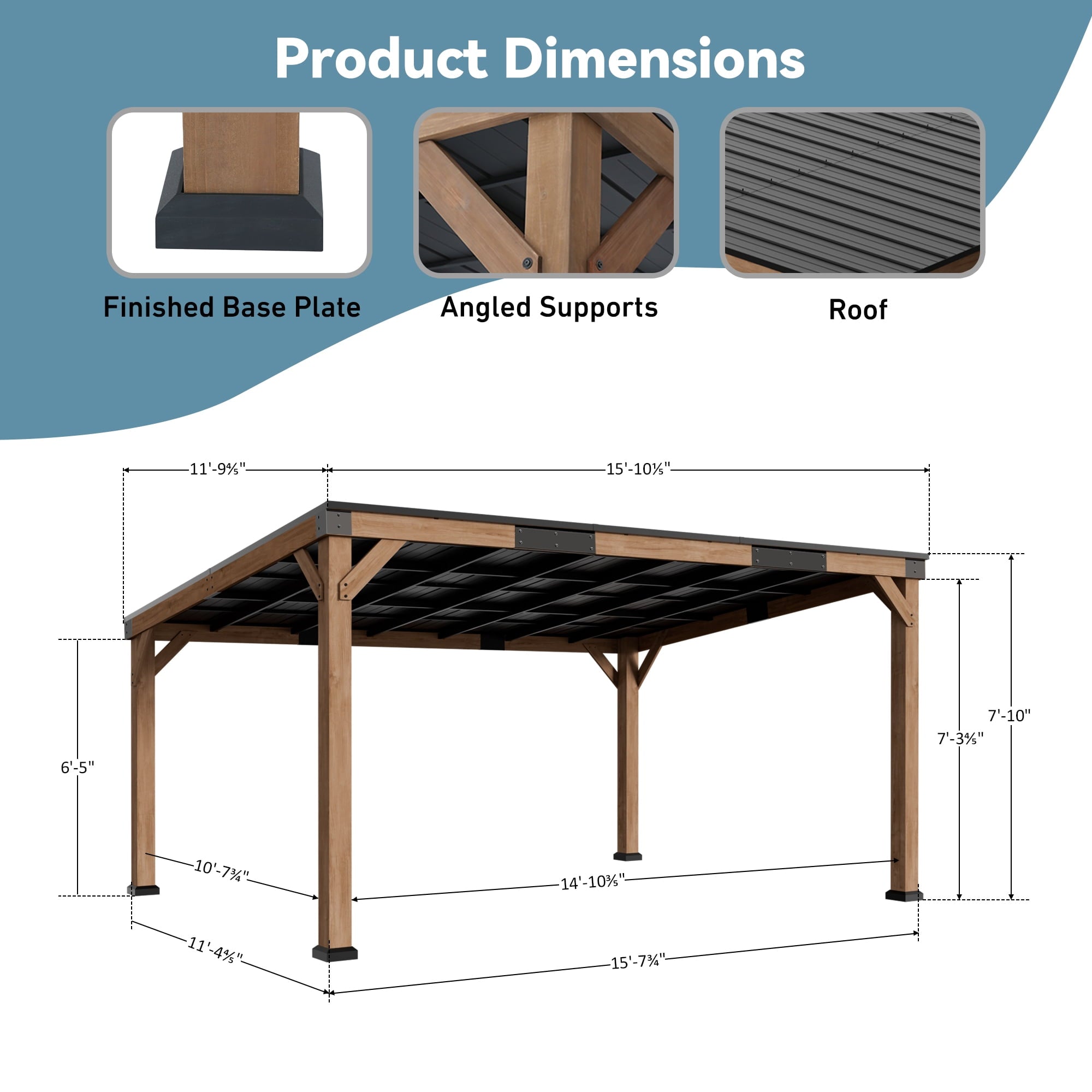 FONA 12'x16'Cedar Wood Gazebo with Hardtop Slope Roof,Snow Load&High Wind Support for Backyard,Garden