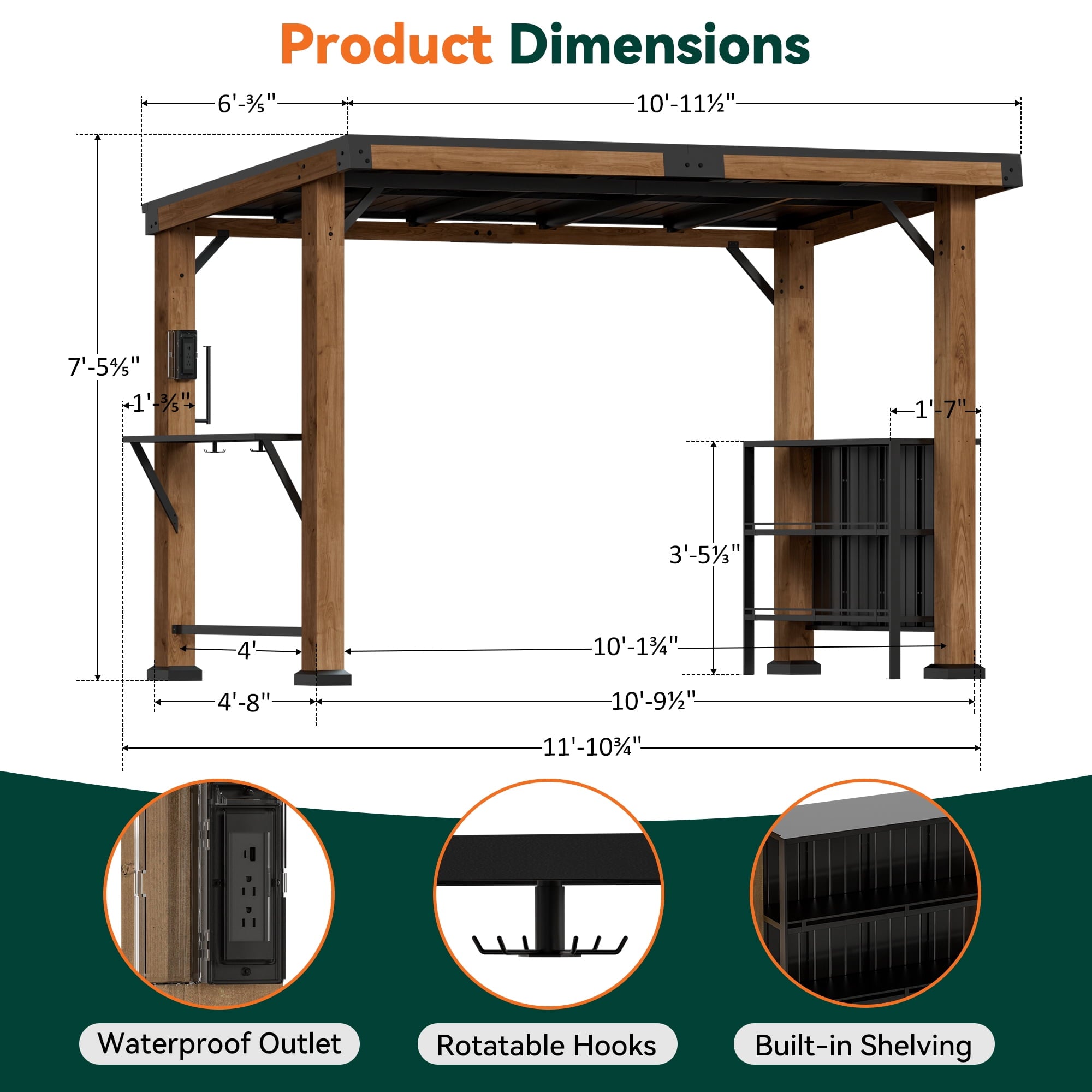 FONA Woodberry 6'x12' Cedar Framed Hard Top Gazebo