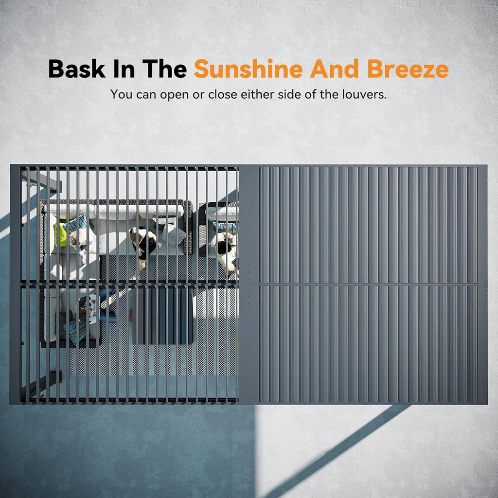 Modern Shade 10'x20' Louvered Pergola Waterproof adjustable roof with USB charging deck, reinforced steel frame and integrated drainage system