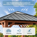 FONA 11'x11' Wood Gazebo with Galvanized Steel Roof & Sunshine Board,Permanent Hardtop Pavilion