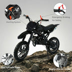 FONA 49cc 2-Stroke Dirt Bike for Kids 8-12, 25mph Mini Motorcycle with Dual Disc Brakes, Multi Terrain Tires, Suspension & Soft Seat Black
