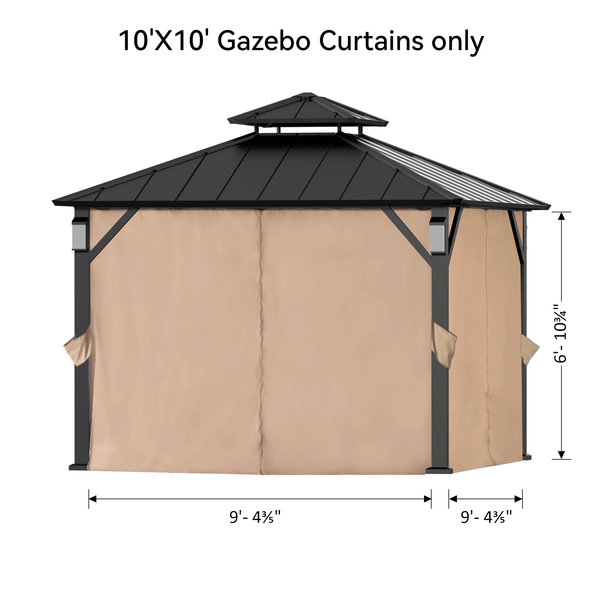 FONA  10' x 10' Gazebo Curtain Replacement Universal 4-Panel Sidewalls