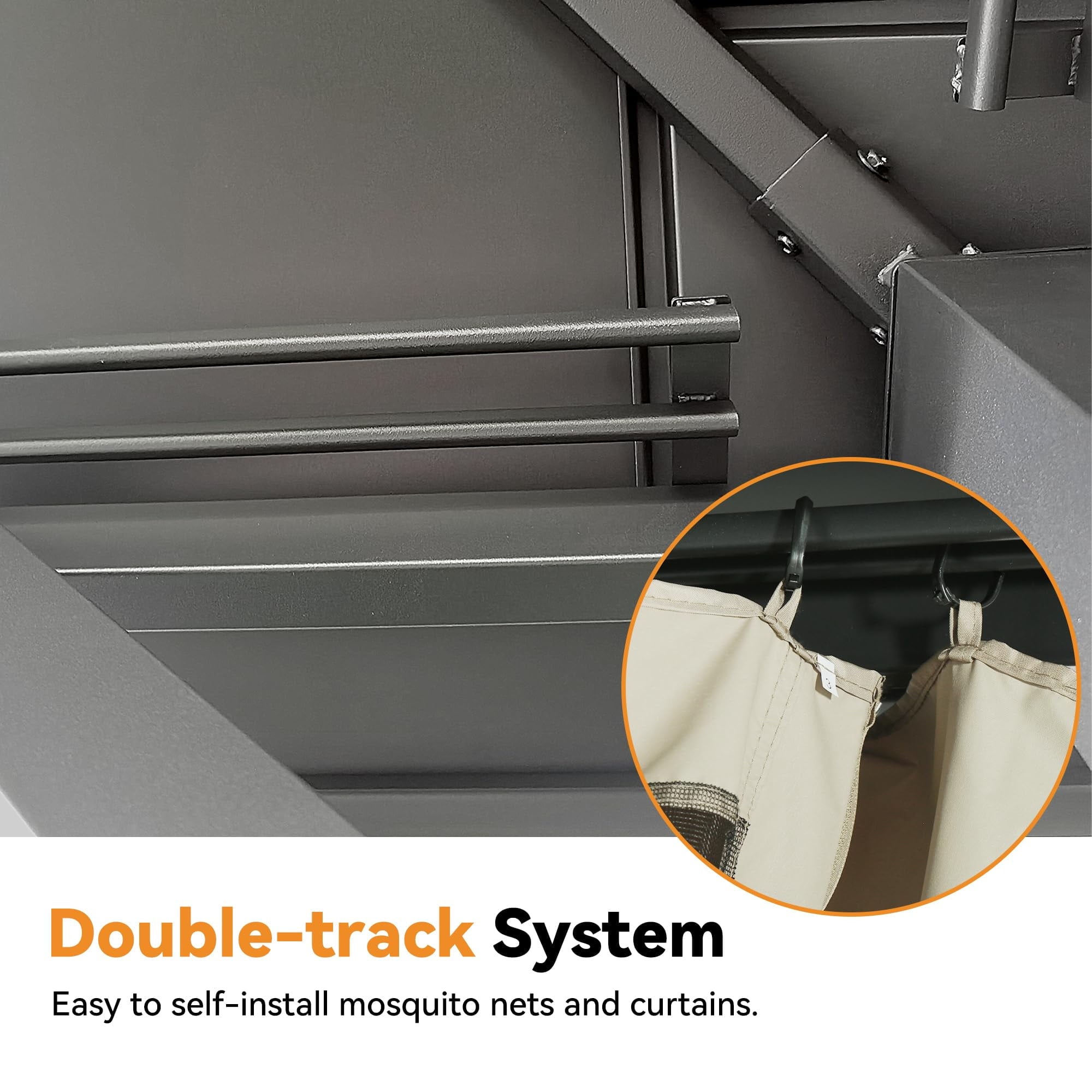 Modern Shade 12‘x20’ Hardtop Gazebo with Steel Double Roof 6 LED Lights USB Charging Port Netting Curtains Weather-Resistant Outdoor Shelter Wood-Look Design