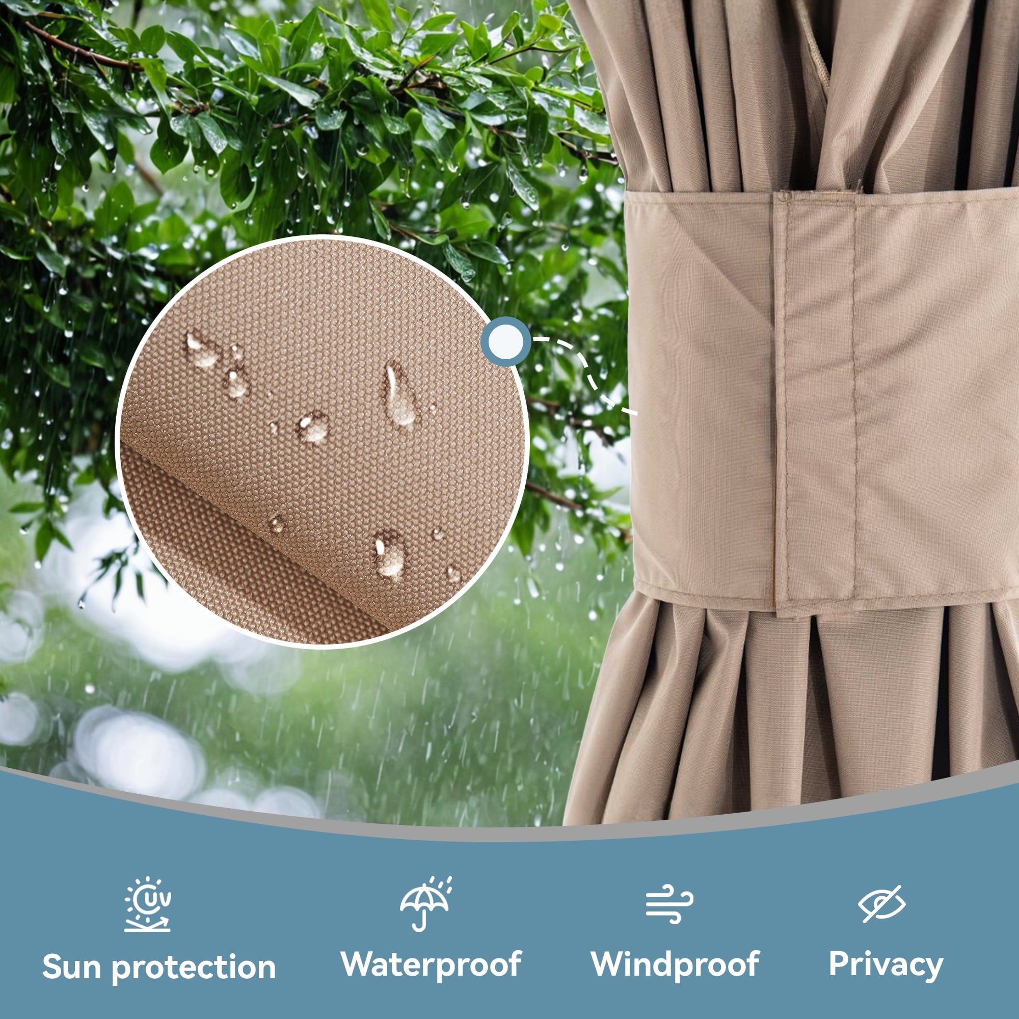 FONA Gazebo Curtain Replacement Universal 4-Panel Sidewalls 12'x20', Outdoor Gazebo Privacy Curtains with Zipper, Replacement for Outdoor, Patio Canopy, Garden and Backyard (Curtain Only)