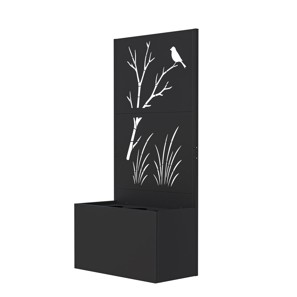 Modern Shade Black Freestanding Metal Privacy Screen Room Divider with Flower Box