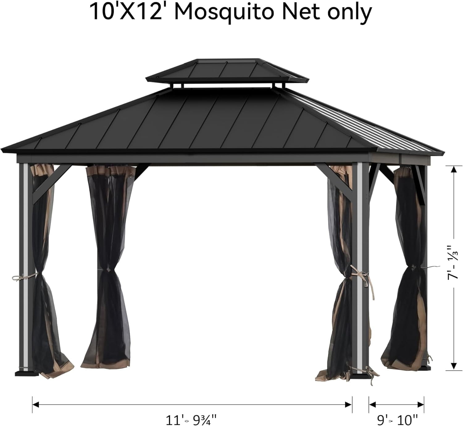 Modern Shade 10‘x12’ 4-Panel Mosquito Net with Zipper Closure for Gazebo & Canopy Replacement