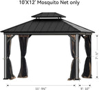 FONA Gazebo Mosquito Netting Replacement Universal 4-Panel Sidewalls 10' x 12', Outdoor Gazebo Mosquito Nettings with Double Zipper, Replacement for Patio Canopy, Garden