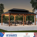 Modern Shade 12'x20'Outdoor Cedar Wood Hardtop Gazebo with Double Steel Roof, Hooks, for Backyard, Patio or Deck