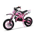 FONA 49cc 2-Stroke Dirt Bike for Kids 8-12, 25mph Mini Motorcycle with Dual Disc Brakes, Off-Road Tires, Suspension & Soft Seat Pink