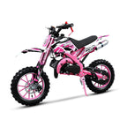 FONA 49cc 2-Stroke Dirt Bike for Kids 8-12, 25mph Mini Motorcycle with Dual Disc Brakes, Off-Road Tires, Suspension & Soft Seat Pink