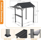 FONA Grill Gazebo 6' x 8' with Galvanized Steel Roof and Pergola Extension, BBQ Gazebo with UV Blocking & Waterproof Design, Grill Canopy with Shelves, Rust-Resistant, Transfer Gray
