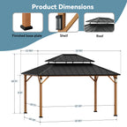 Modern Shade Horizon 12' x 14' Hardtop Gazebo with Solar LED Light, Aluminum Frame, Brown Roof