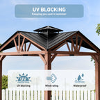 FONA Wood Gazebo 12’x12’, Heavy Duty Hardtop Gazebo with Steel Roof, Water Resistant, Wind Resistant, Perfect for Your Permanent Outdoor Pavilion, Solid Wood Framed Gazebo, Cedar Gazebo