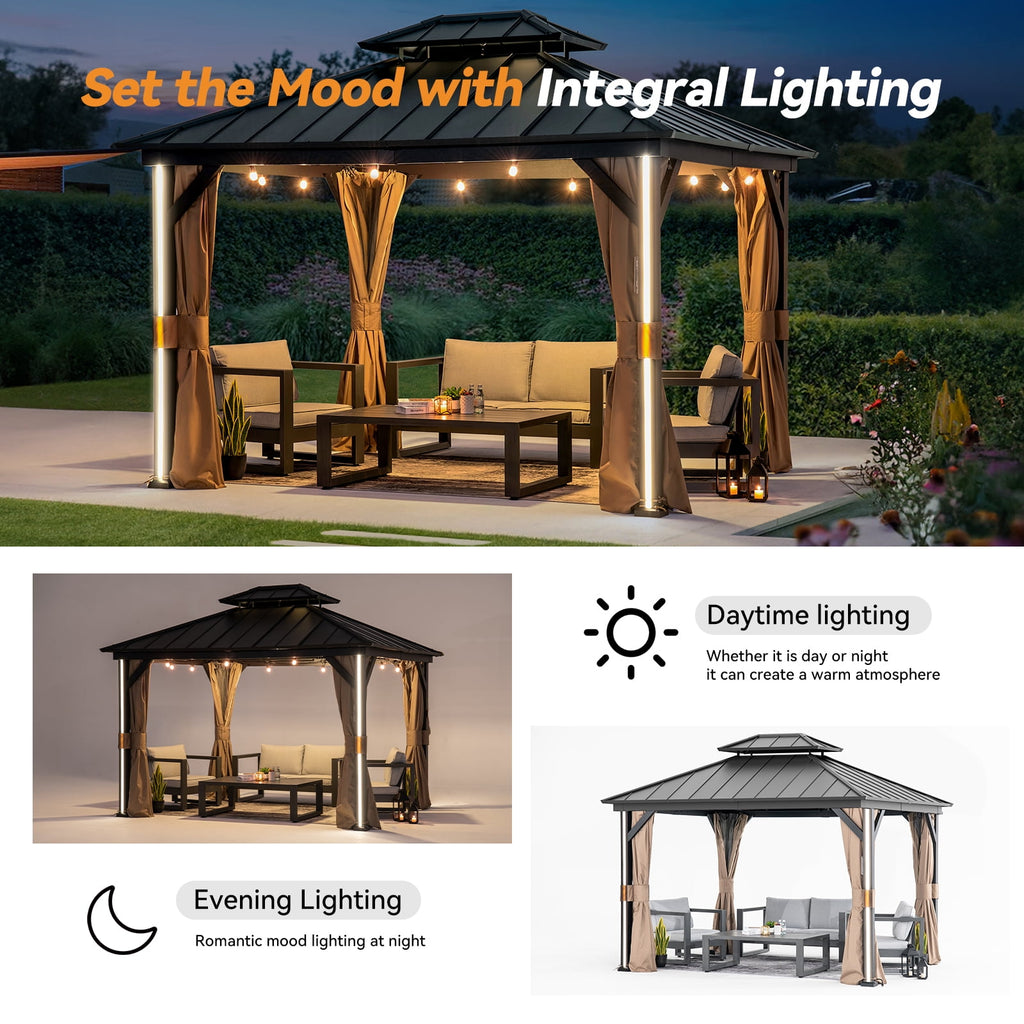 Modern Shade 10' x 12' Hardtop Gazebo, Galvanized Steel Roof and Aluminum Frame