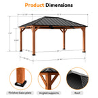 Modern Shade 12'x 16'Outdoor Cedar Wood Hardtop Gazebo with Galvanized Steel Roof for Patio or Backyard