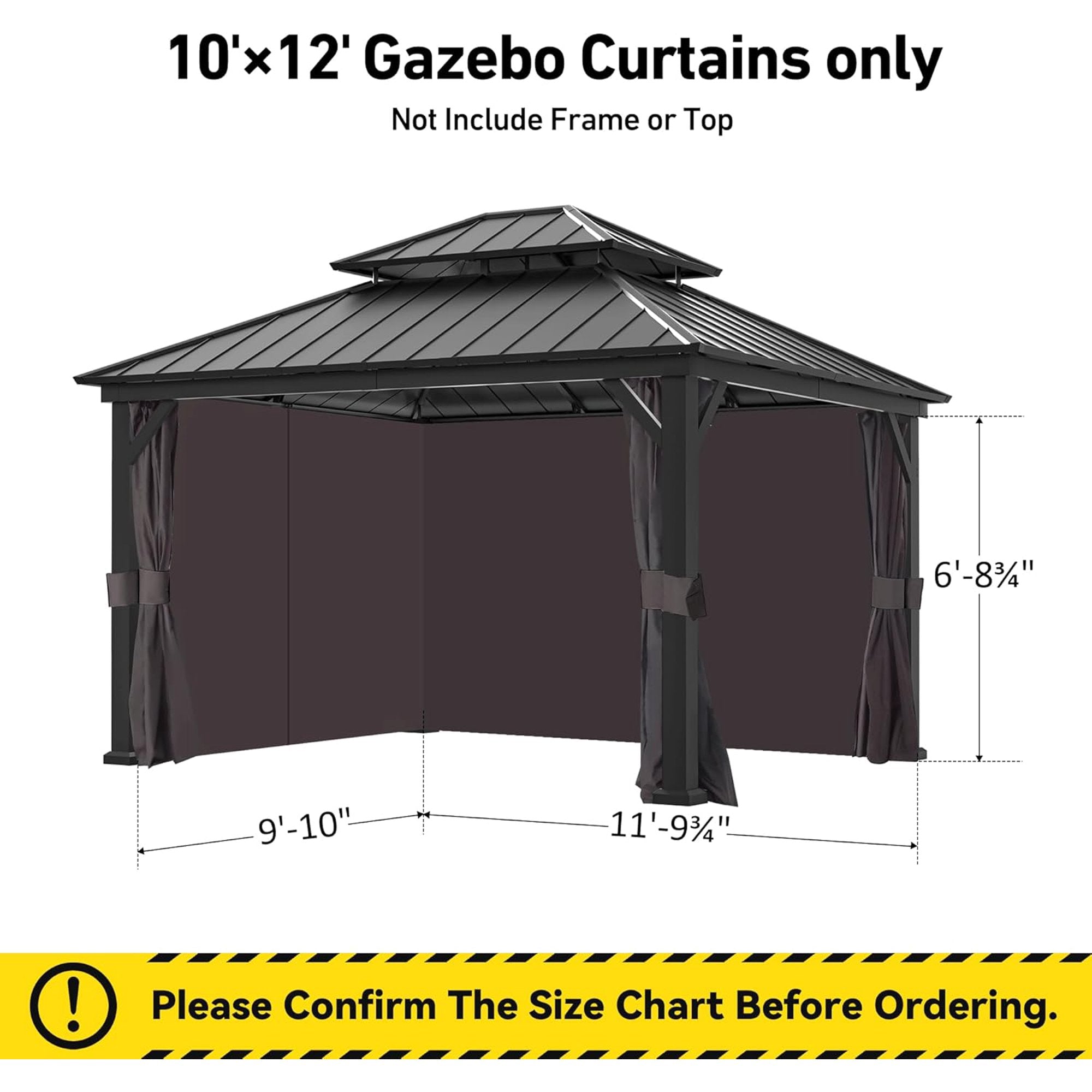 Covered Outdoor 10'x12' Gazebo Yard-Dyed Curtains 4-Panel Universal Replacement with Zipper Patio Backyard