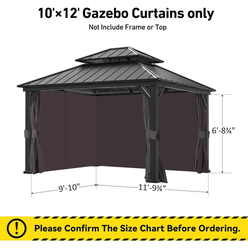 Covered Outdoor 10'x12' Gazebo Yard-Dyed Curtains 4-Panel Universal Replacement with Zipper Patio Backyard