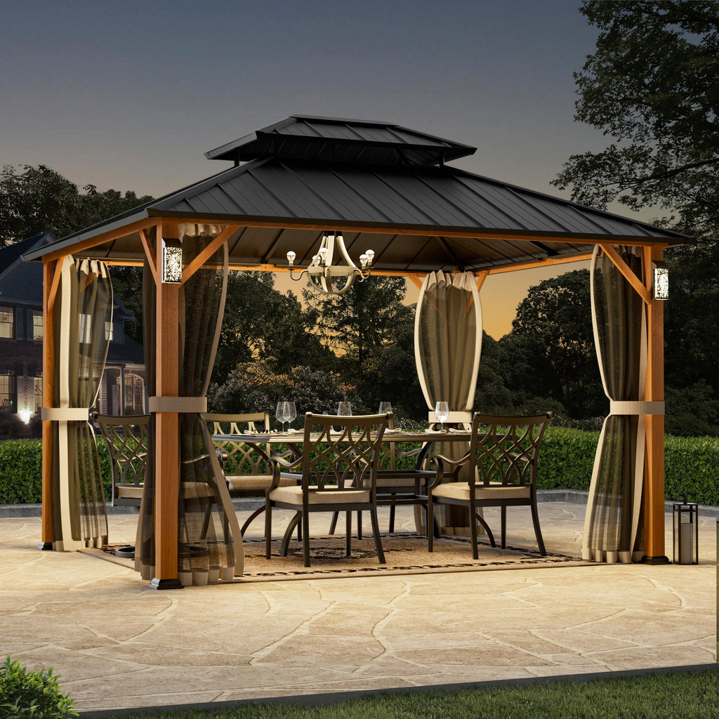 Modern Shade Horizon 12' x 12' Hardtop Gazebo with Solar LED Light, Outdoor Garden Roof Pavilion
