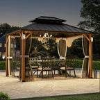 Modern Shade Horizon 12' x 12' Hardtop Gazebo with Solar LED Light, Outdoor Garden Roof Pavilion