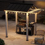 Modern Shade 6'x8' Grill Gazebo Galvanized Steel Roof W/Pergola UV-Waterproof Canopy Rust-Resistant Frame with Shelves in Transfer Gray