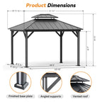 Modern Shade 10' x 12' Hardtop Gazebo, Galvanized Steel Roof and Aluminum Frame