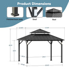 Modern Shade Hardtop Gazebo 12' x 12' with 4 LED Lights, Permanent Gazebo with Double Galvanized Steel Roof for Outdoor Backyard, Black
