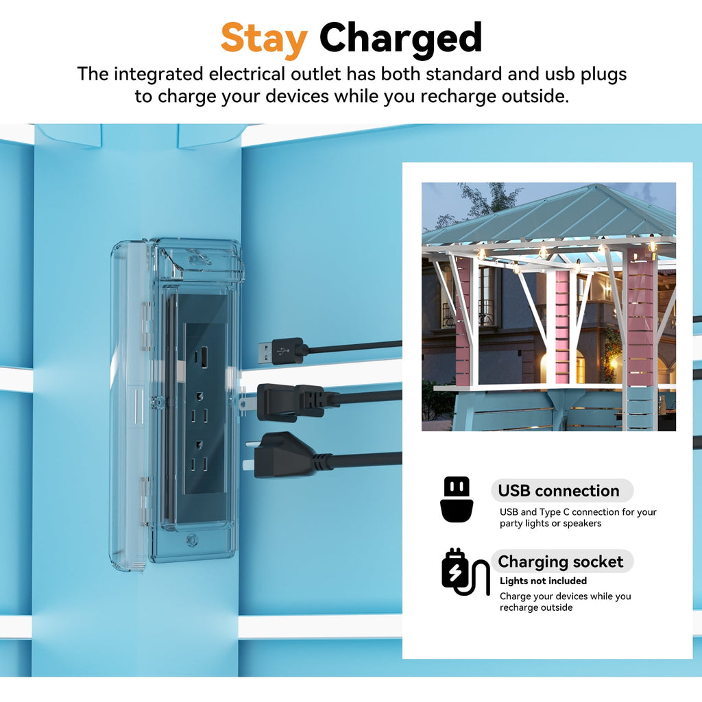 Modern Shade 8' x 8' Outdoor Grill Gazebo with USB Port and Hooks, Steel Frame for Patio or Poolside